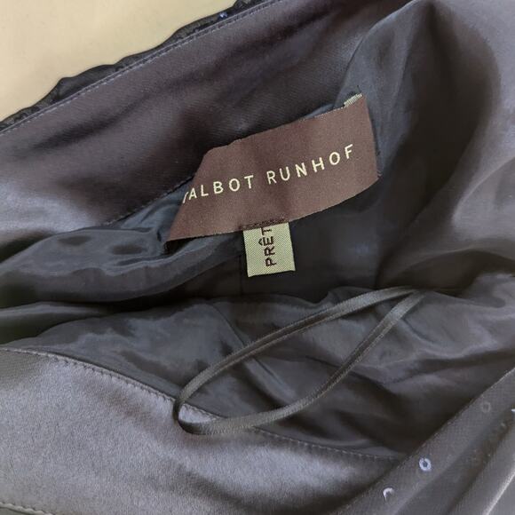 Talbot Runhof One Shoulder Sequined Gown Dress Georgette Overlay Size 6 FLAWS - Picture 6 of 11